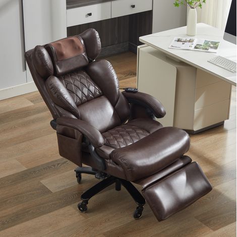 poltrona massaggiante reclinabile 150 gradi marrone OKMYHOME (1/5)