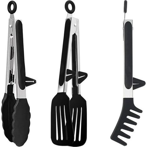 3 Pièces Pince Cuisine Inox de 27 cm en Acier Inoxydable Avec Support,Pinces pour Barbecue,Pince Cuisine Inox,Sans BPA,pour Barbecue,Buffet,Servir,Salade