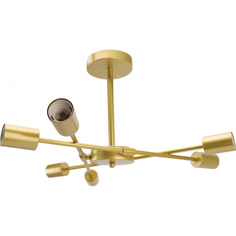 Plafonnier semi-encastré rétro industriel à 6 lumières, style Sputnik, idéal pour restaurants, bars et chambres d'artistes. 110-220 V, couleur or. (1/5)