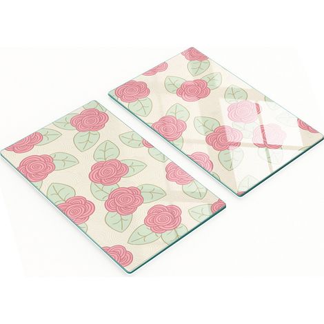 Juego de tablas de cocina de vidrio templado con estampado de rosas, 2 x 30 x 52 cm.