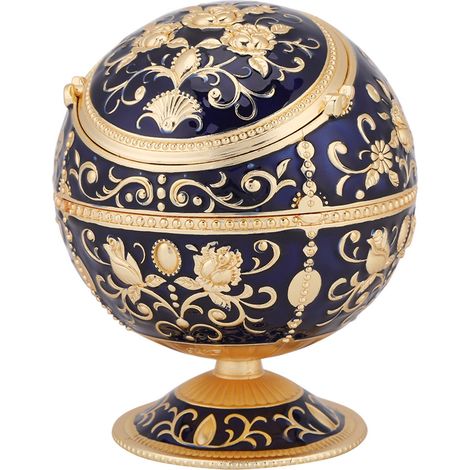 Cendrier portable rond en forme de boule, 1 pièce, bleu foncé, idéal pour la maison, l'hôtel ou un mariage. Objet de collection. (1/5)