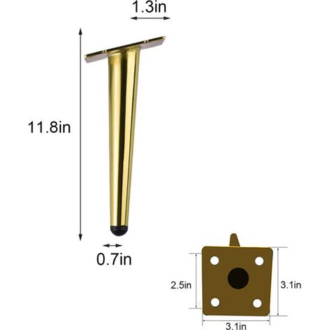 Pieds de meuble TV, canapé, table à thé, pieds de table, doré, 30 cm (1/4)