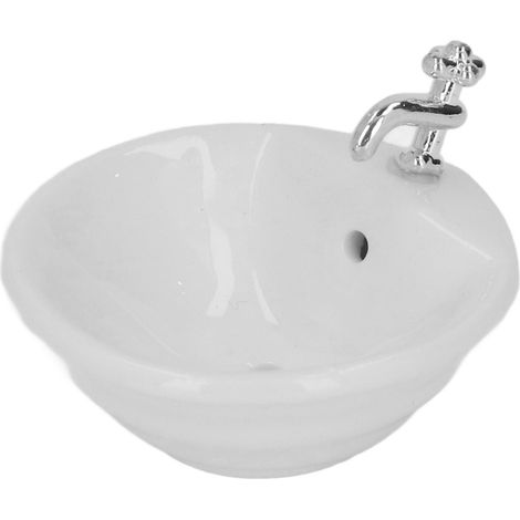 Lavabo de salle de bain de maison de poupée à l'échelle 1:12, en céramique blanche, fait main, pour accessoires de maison de poupée, format carré (1/5)