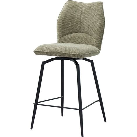 Silla de mostrador giratoria CROFT – Tela beige arena – Patas de metal negro – Altura 103 cm – Estilo diseño/industrial (1/5)
