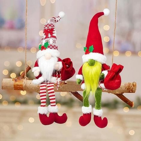 Gnome de Noël - Décoration Festive en Coton Rembourré - Pour Intérieur Jardin et Sapin - Lot de 2 (1/5)