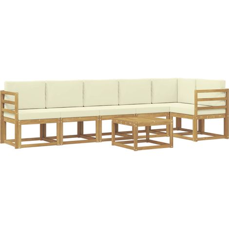 Outdoor Sofa Set with Cushion 7 pcs White and Cream Polyester vidaXL (1/5)