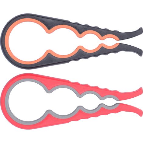 Ouvre-bouteilles et bocaux multifonctionnels 4 en 1, antidérapants, lot de 2, accessoire de cuisine rouge, gris et noir. (1/5)