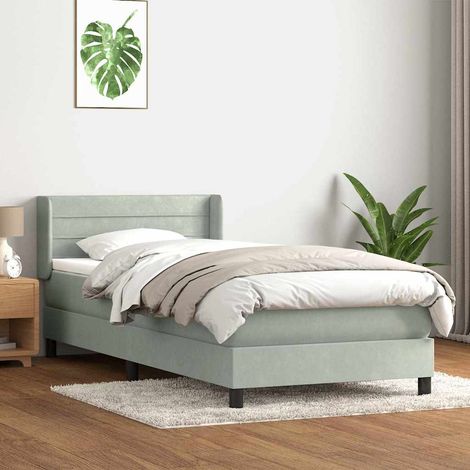 Sommier à lattes de lit et matelas gris clair 80x210 cm velours (1/5)