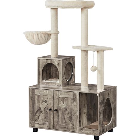 Homevive Árbol para Gatos Moderno con Plataforma Casita Arenero Armario Oculto Mesa Lateral con Nicho 134.5 cm Torre para Gatos (1/5)