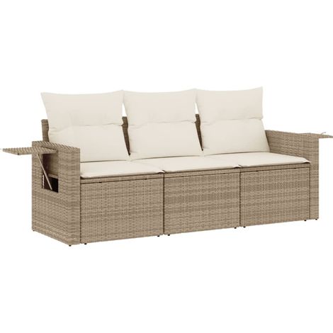Maison Exclusive - Set Divano da Giardino 3 pz con Cuscini Beige in Polyrattan