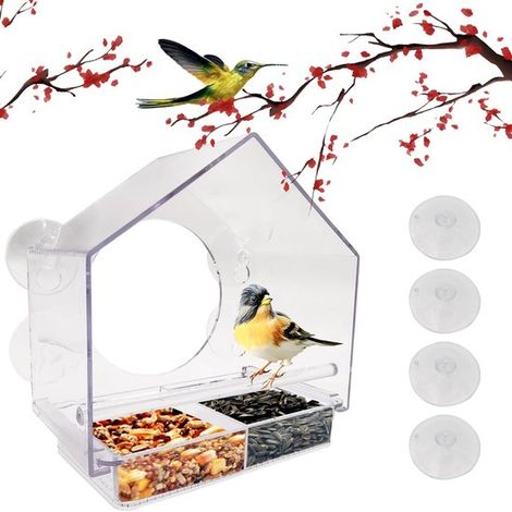 Allecto - Vogelfutterhaus - Transparenter Kunststoff - Mit Saugnapf - 20 x 11 x 20 cm - Für Wildvögel - Geeignet für Garten und Hinterhof (1/5)