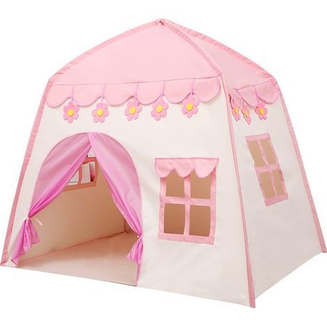 Tente de jeu château de princesse grande maison de jeu pour enfants pour intérieur et extérieur avec boules de coton lumières couronne baguette magique sécurité non toxique excellent cadeau pour les (1/5)