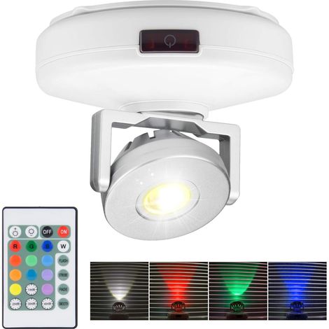 LED Spots de plafond Plafonnier, Projecteur LED Plafonniers sans fil à piles télécommandés, Lumière d'image avec des lumières rotatives Tête pour armoire Artwork Dart Board, Blanc (1/5)