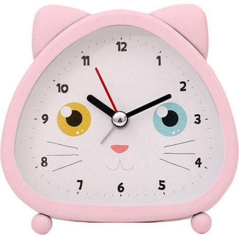 Enfants Filles Chat Rose Réveil Simple Batterie Alimenté Silencieux Petit À côté De Créatif Horloges De Bande Dessinée 4 Pouces (1/4)