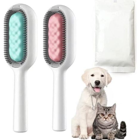 Brosse de toilettage rose à poils longs et doux pour animaux de compagnie, idéale pour masser et démêler les poils morts. (1/5)