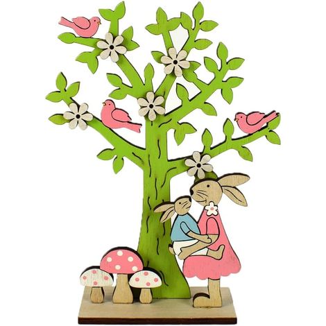 Albero di Pasqua verde con coniglio colombe fiori marrone addobbi pasquali casa in legno decorazioni per vetrina negozio (1/4)