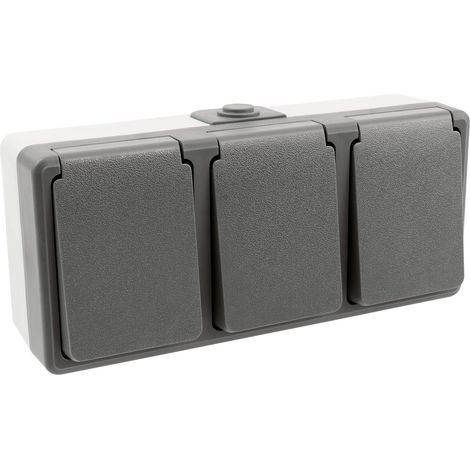 Feuchtraum Dreifachsteckdose Serie Secure Aufputz IP44 250V grau 3-fach Steckdose (1/4)
