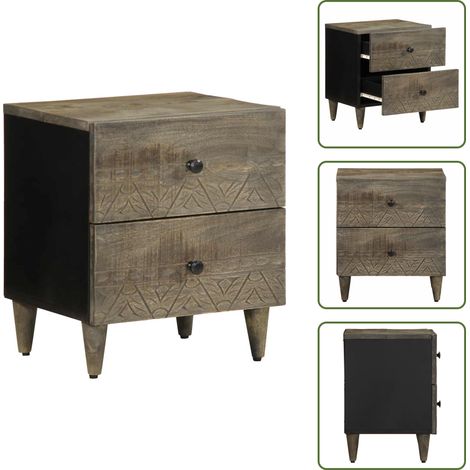 Table de chevet gris clair 40x33x46 cm bois de manguier solide - Table De Chevet - Tables De Chevet - Armoire De Lit - Table D'appoint Pour Chambre À Coucher (1/5)