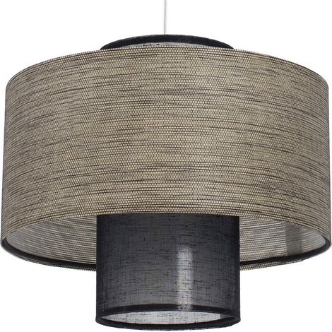 Suspension jute et lin design ajustable pour salon ou chambre - Gris chiné avec fibres naturelles beige (1/5)