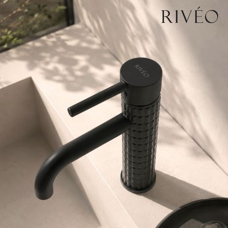Mitigeur lavabo noir mat à motif texturé pour lavabo et vasque - RIVÉO (1/5)