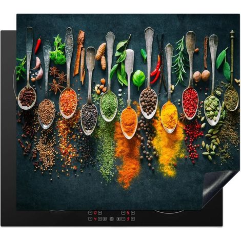 Hob Cover, Kitchen Decoration, Protective Mat, Induction Protection, 40 x 60 cm, Herbs – Spices – Spoons MUMU (1/4)