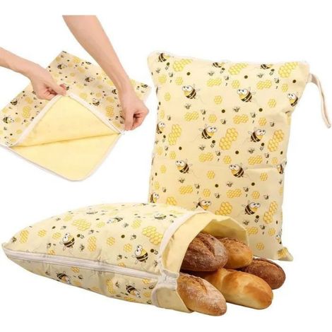 Sacs À Pain En Cire D Abeille - Réutilisables Avec Poignée - Pour Baguettes Fruits Et Légumes - Lot De 2 (1/4)