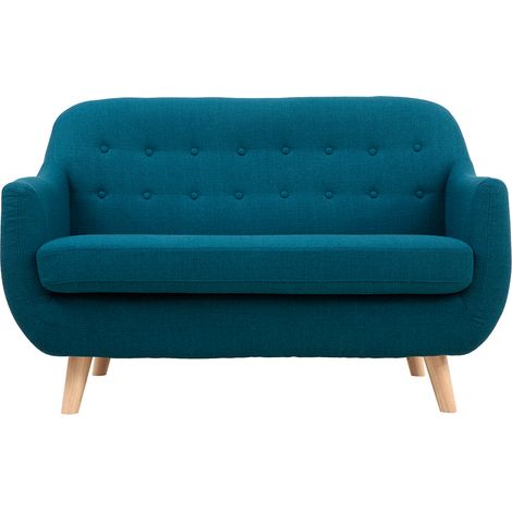 Divano 2 posti scandinavo sfoderabile blu anatra e legno YNOK (1/5)