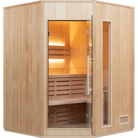 ZEN Dampfsauna Eckig - 3/4 Personen - Frankreich Sauna - 150 x 150 x 200 cm - Fichtenholz - Komplettpaket 4.5kW (1/5)