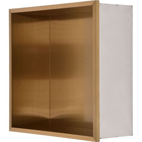 Niche de douche, étagère encastrée en acier inoxydable 304, rangement pour accessoires de salle de bain, grille simple, finition or brossé. (1/5)