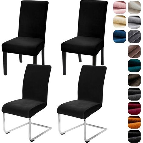 Set mit 4 Stuhlhussen aus Stretch-Samt, für Küche, Restaurant, Hotel, Bankett, Hochzeit, schwarz (1/5)
