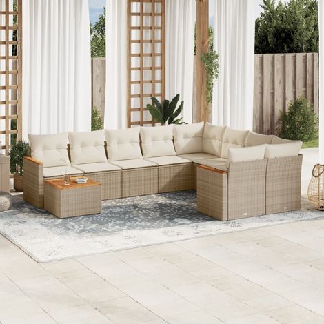 10-tlg. Garten-Sofagarnitur mit Kissen Beige Poly Rattan vidaXL (1/5)
