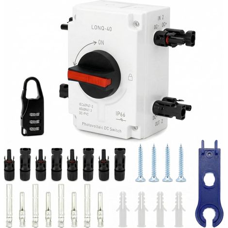 DC Isolateur Interrupteur pour Système Solaire- IP66 Étanche 32A 1200V - Disjoncteur Photovoltaïque pour Panneau Solaire, Batteries Solaires, Onduleurs (1/5)