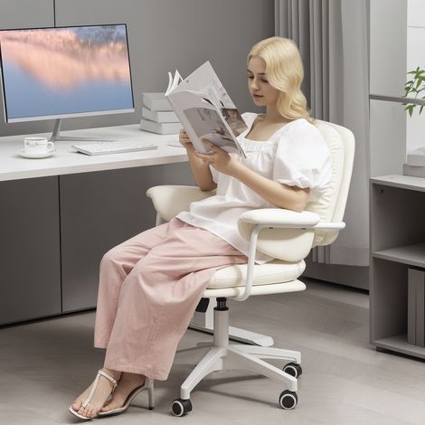Bürostuhl 65x64x88-98 cm Weiß aus Kunstleder mit Kippfunktion und höhenverstellbarem Sitz (1/5)
