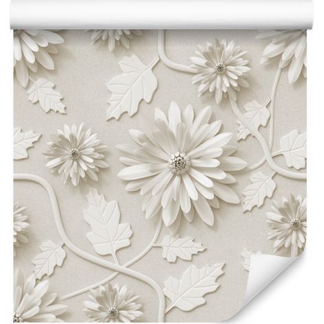 Papel pintado de crisantemos con hojas para salón y dormitorio, 50x1000 cm (1/5)