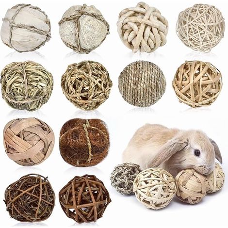 Chew Toys Natural Chew Balls - 6.5-7cm Chew Balls Toys for Hamster Rabbit Guinea Pig Chinchilla - Wicker Grass Rope (1/5)