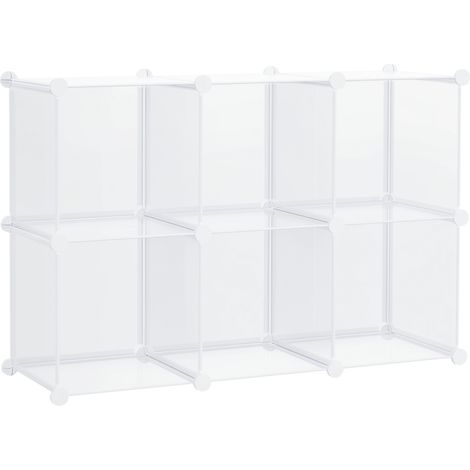Beyamis Platzsparendes, modulares, mobiles Schuhregal, 6 PP-Kunststoffwürfel, 65 x 32 x 162 cm, transparent