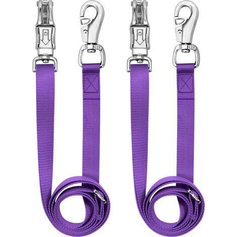Sangle croisée pour cheval en nylon lourd, longe de remorquage avec boucle d'urgence et boucle rapide, double mousqueton, lot de 2, Violet (1/4)