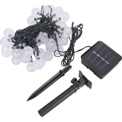 Guirlande lumineuse solaire étanche de 6,5 m avec 30 LED multicolores, composée de boules à bulles de 2,5 cm de diamètre, idéale pour la décoration extérieure de jardin ou de cour. (1/5)
