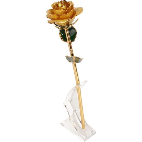 Konservierte Rose, 24 Karat vergoldet, strahlender Glanz, detailreiche Ausführung, natürlich vergoldete Rose mit Halter, für Mutter, Ehefrau, Geliebte, Gelb (1/5)