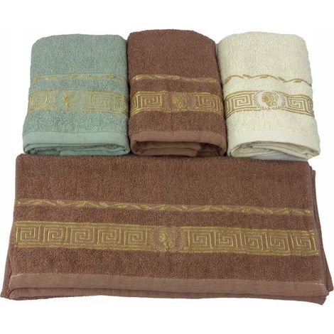 Jacaria Handtuchset – Muster 1A Mint, Ecru, Braun 70 x 140 cm 6-teilig (1/2)