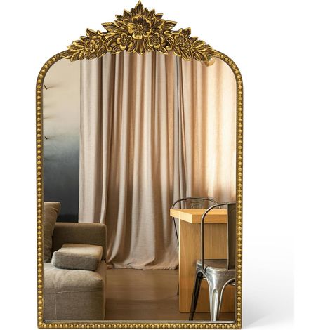 Miroir Baroque doré Antique 40 x 64(H) cm Cadre Vintage en Fonte avec Fleurs en résine sculptées à la Main Miroir Mural incassable pour Salle de Bain Salon et Chambre à Coucher (1/5)