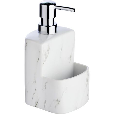 Distributeur liquide vaisselle, distributeur liquide vaisselle porte éponge, distributeur de savon liquide pour cuisine et salle de bain, effet marbre, capacité de 380 ml, 10x18x10 cm (1/5)
