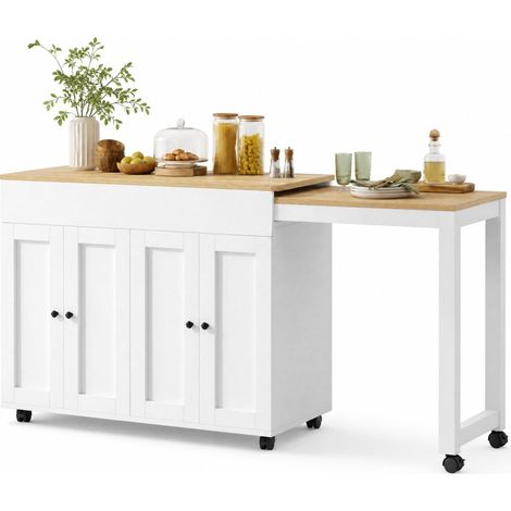 ELVMI Ausziehbarer Bartisch mit 6 Fächern, 117x50x94.6 cm, aus MDF, Weiß, Küche (1/5)