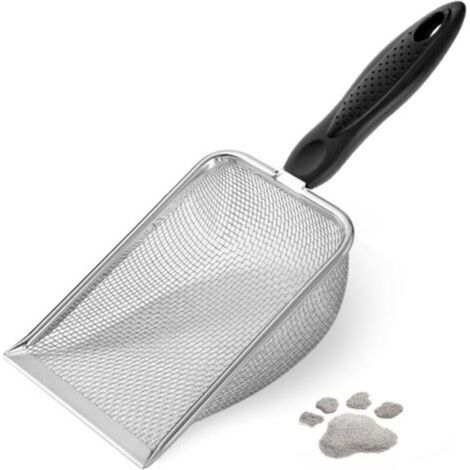 Pelle d'angle de nettoyage de litière pour chat robuste, pelle à litière pour chat en maille d'acier inoxydable, facile à nettoyer (1/5)