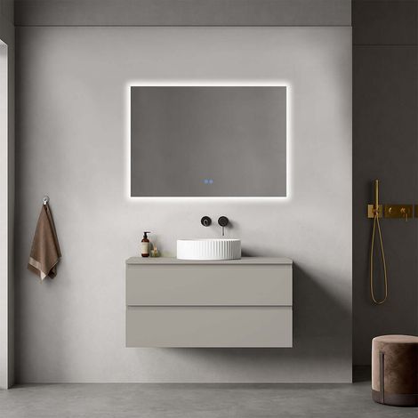 Mobile bagno sospeso 100 cm Grigio Cenere per Lavabo d'appoggio Specchio Quadro Retroilluminato - Fiji Paint Top (1/4)