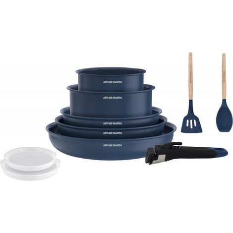 Batterie de cuisine 10 pièces poignée amovible Bleu Arthur Martin AM6455