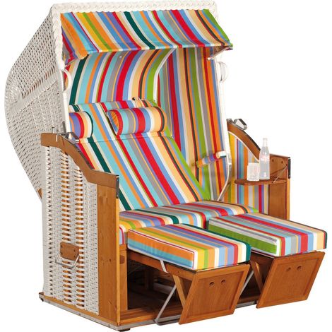 Sonnenpartner Classic 2-Sitzer Strandkorb Halbliegemodell Ostsee weiß/bunt (1/5)