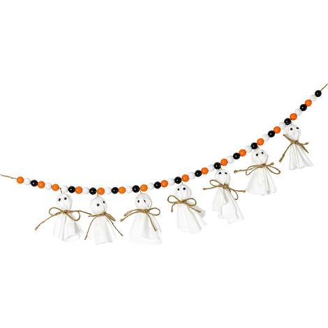 Unheimliche Wanddekoration aus Seil und Holz in Form eines Gespenstes – ideal für Halloween-Partys, Bastelarbeiten und als festliches Accessoire. Mehrfarbig. (1/5)