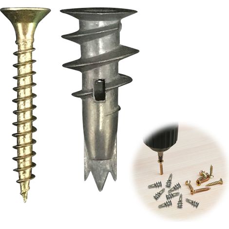 Lot de 20 chevilles, métal avec vis, fixation cloisons sèches, briques, pierres (1/5)