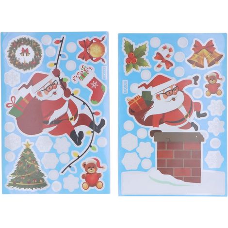 Décoration de Noël fenêtre s'accroche Autocollants, 8PCS PVC Noël décalcomanies décorations Vacances Flocon de Neige père Noël Renne décalcomanies pour la fête (1/5)